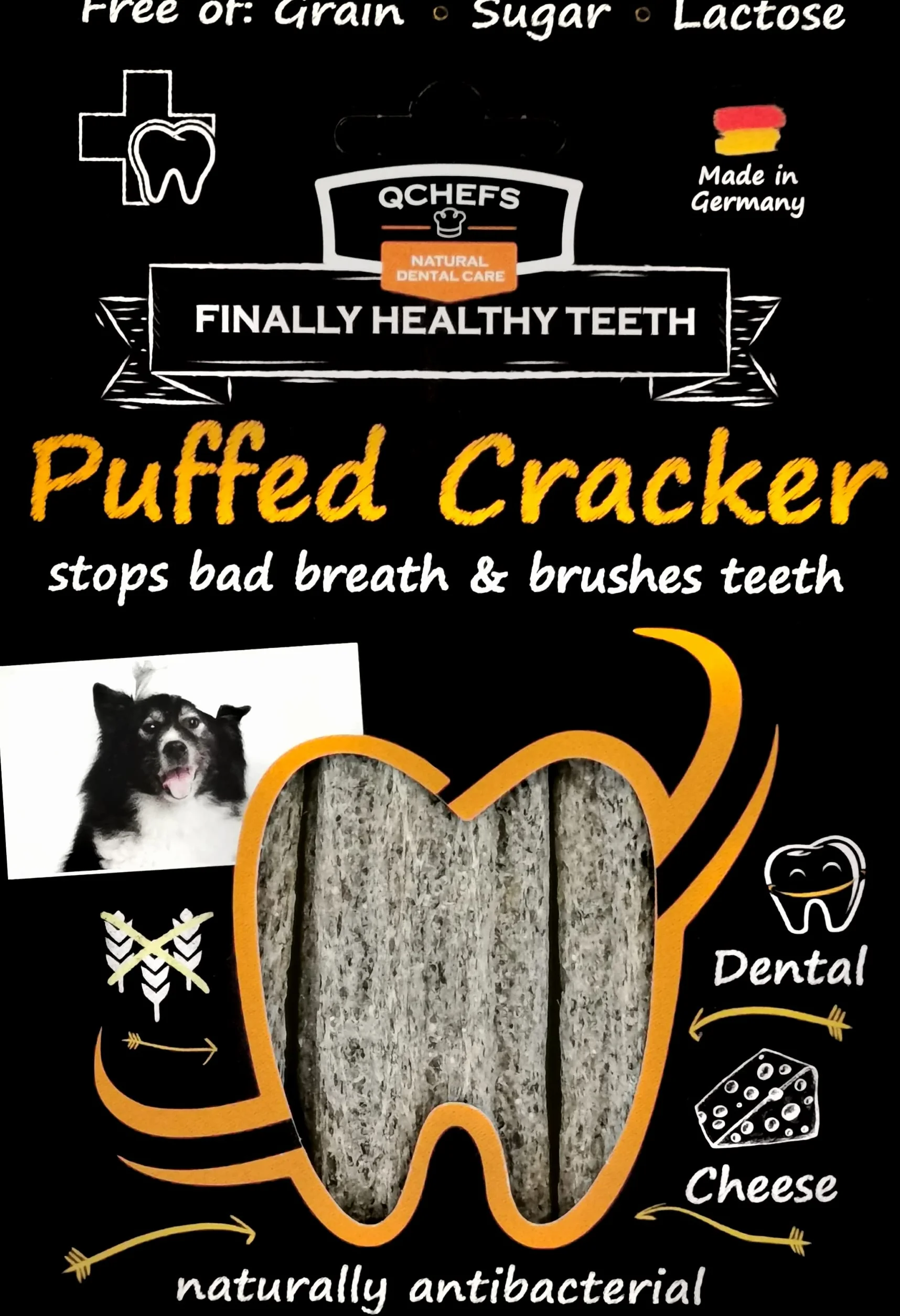 QCHEFS Puffed Cracker przekąska do pielęgnacji zębów dla psów do gryzienia kości na zapach oddechu, zapalenie dziąseł, usuwanie kamienia nazębnego