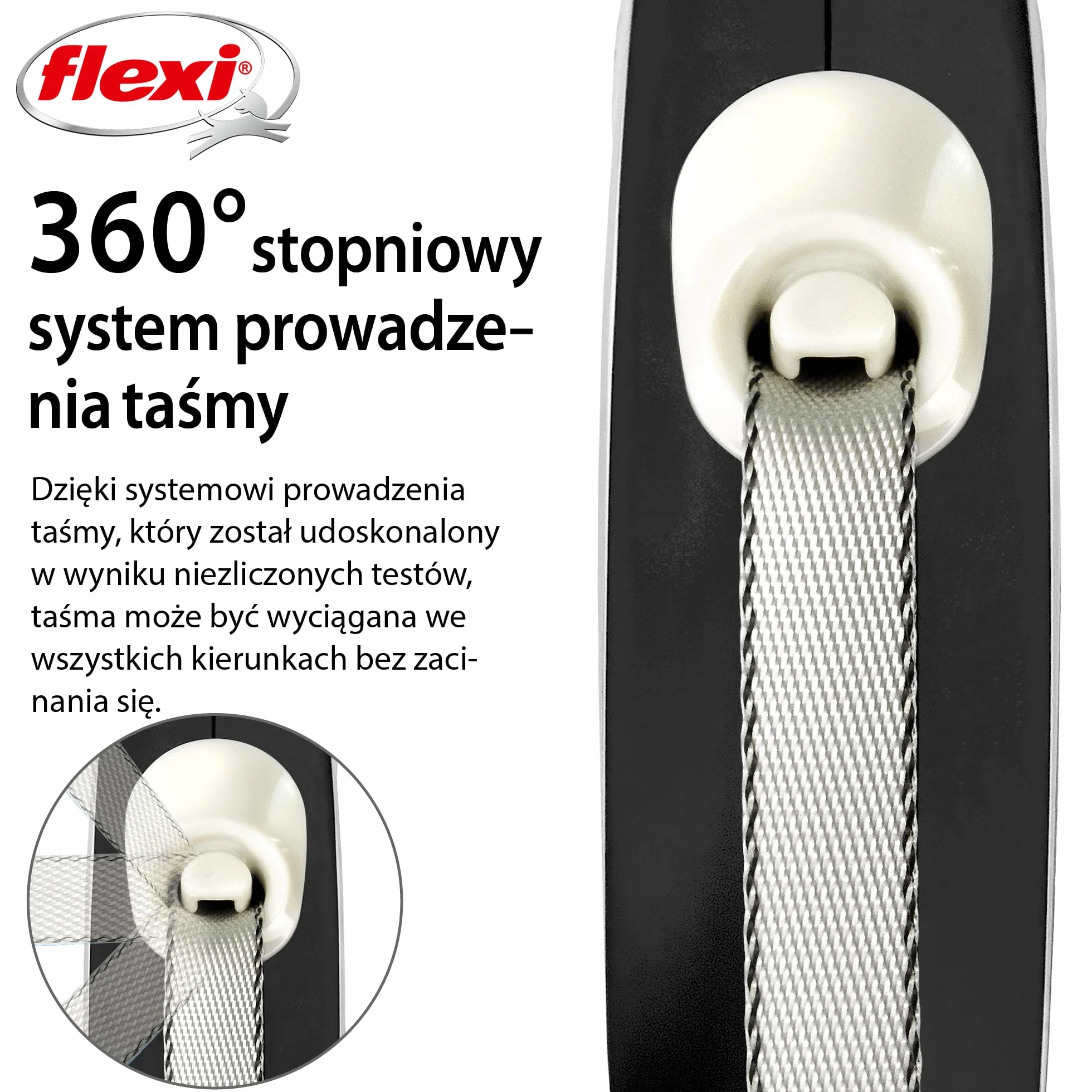 Flexi Nowa komfortowa taśma szara i czarna bardzo mała 3 m chowana smycz dla psa/smycz dla psów do 12 kg