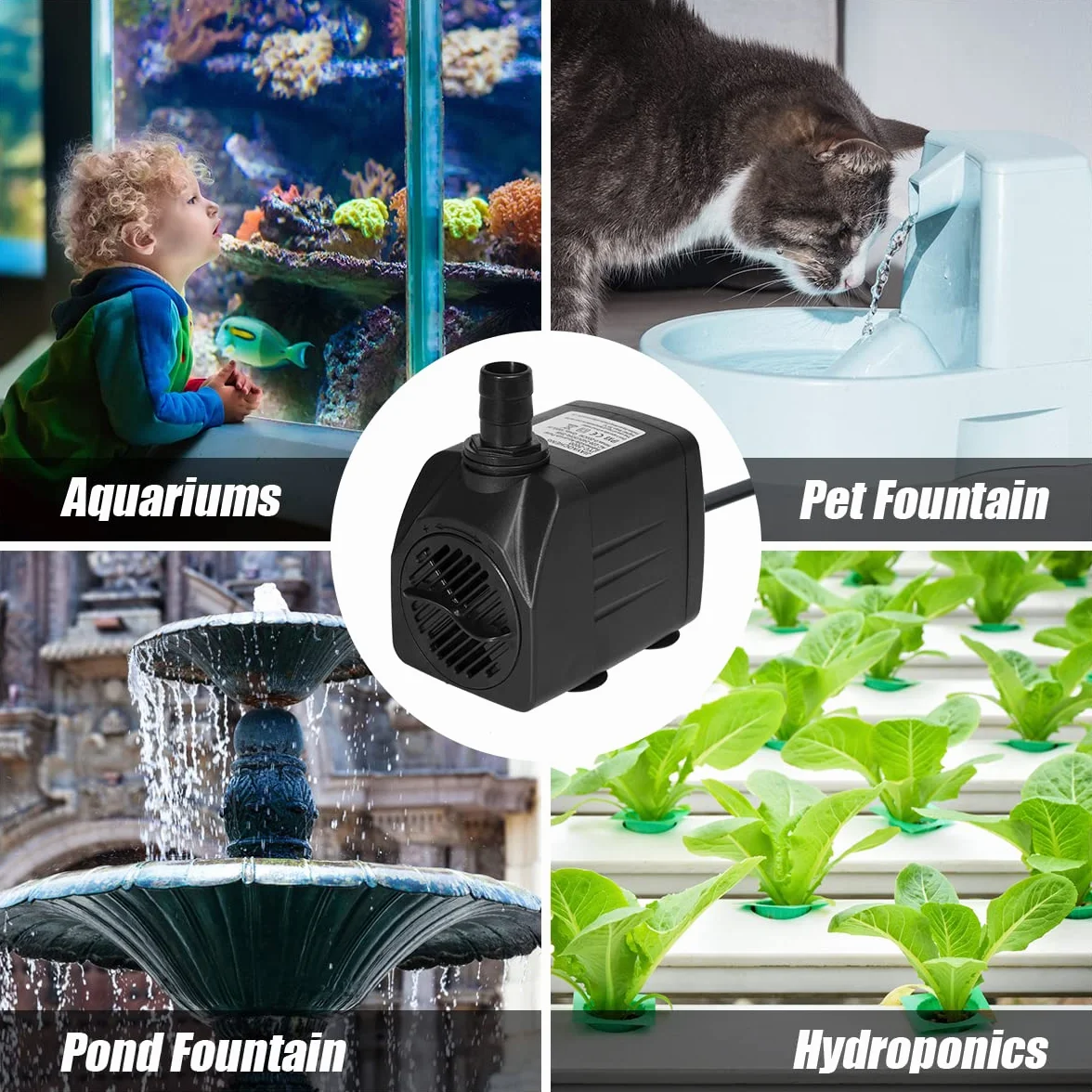 Flintronic Zatapialna Pompa Wodna 25 W 1500 l/wys., Cicha 400 Gph 2,2 m/7,2 m Do Akwarium, Fontanny, Statuetki, Hydroponiki, 4 Przyssawki, Przewód 1,4 m