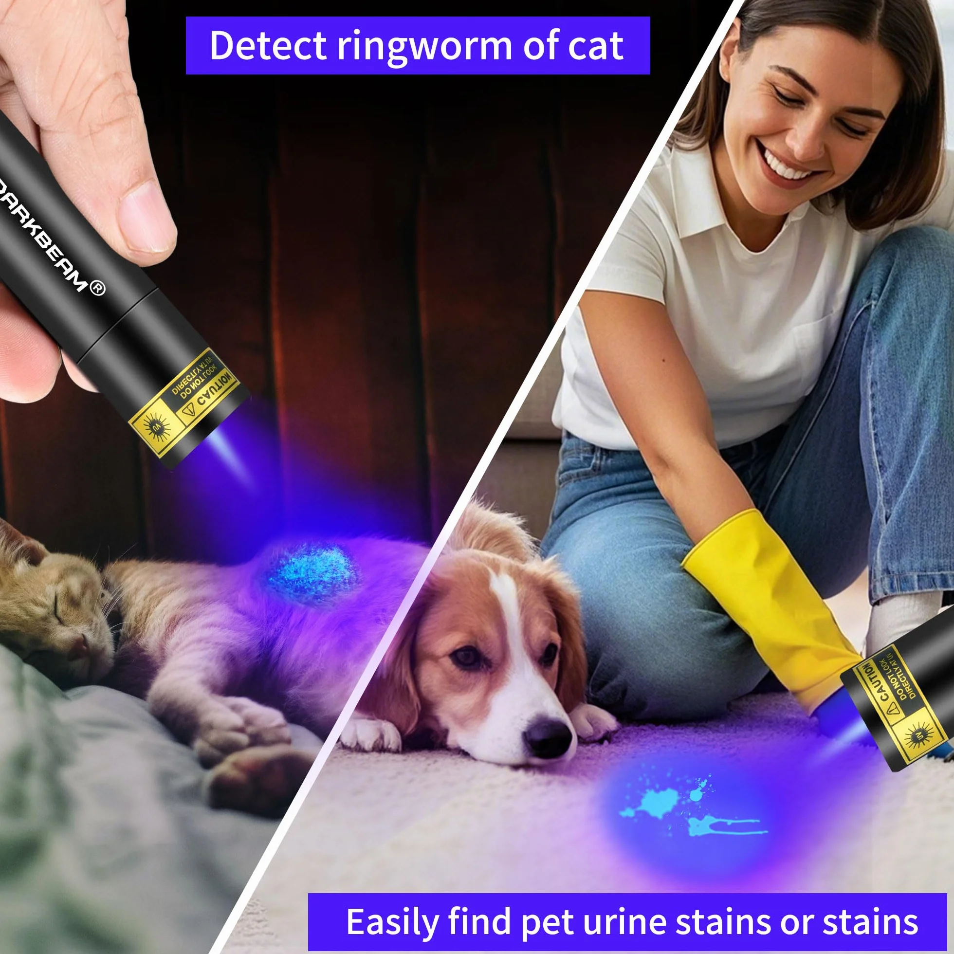 DARKBEAM 365nm UV latarka Mini Schwarzlicht – ładowalna przez USB mocna UV LED latarka, przenośna lampa Woodsa, detektor do utwardzania żywicy, lampa bursztynowa, wykrywacz moczu zwierząt domowych