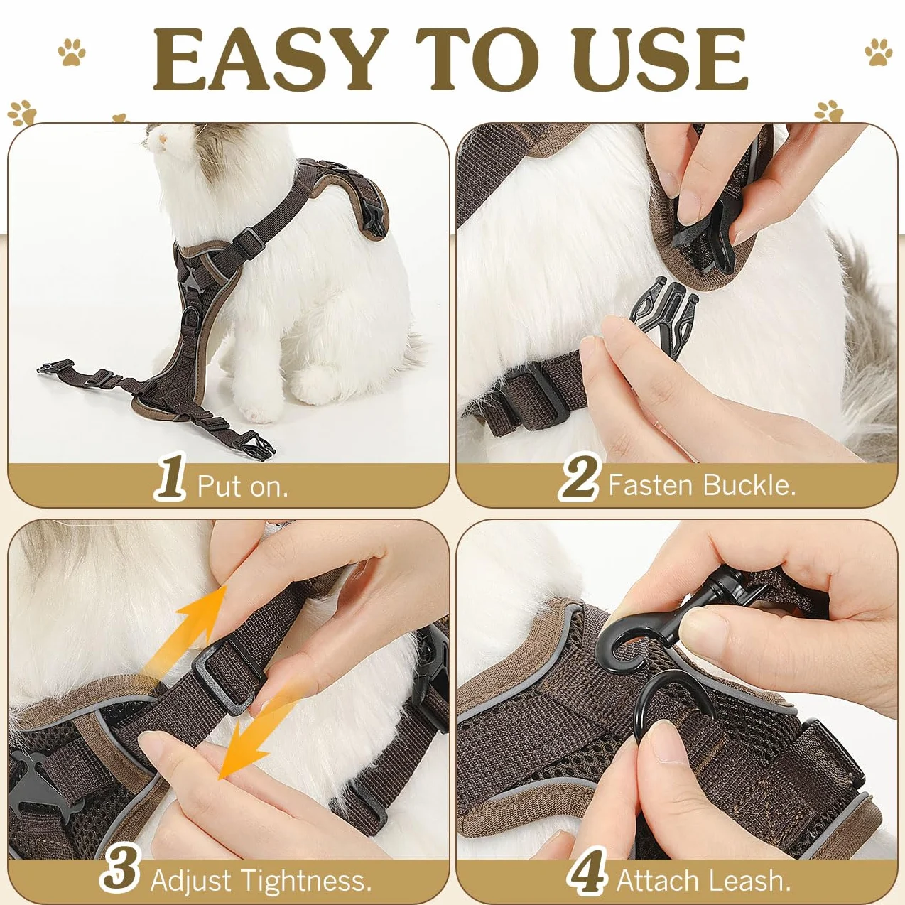 VavoPaw Cat Harness and Leash Set for Walking, Adjustable Kitten Vest Harness with Reflective Strip Breathable Mesh, Escape Proof Soft Pet Safety Vest for Cats, Kittens, Puppies, S Coffee