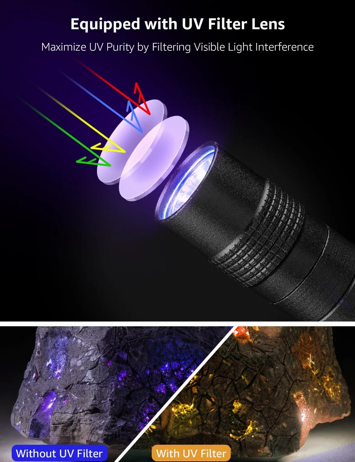 Lepro Latarka UV, latarka ultrafioletowa 365 nm, lekka latarka z klipsem, wysoka czystość UV, małe światło ultrafioletowe, wykrywacz czarnego światła do moczu zwierząt domowych, plam, pluskiew i