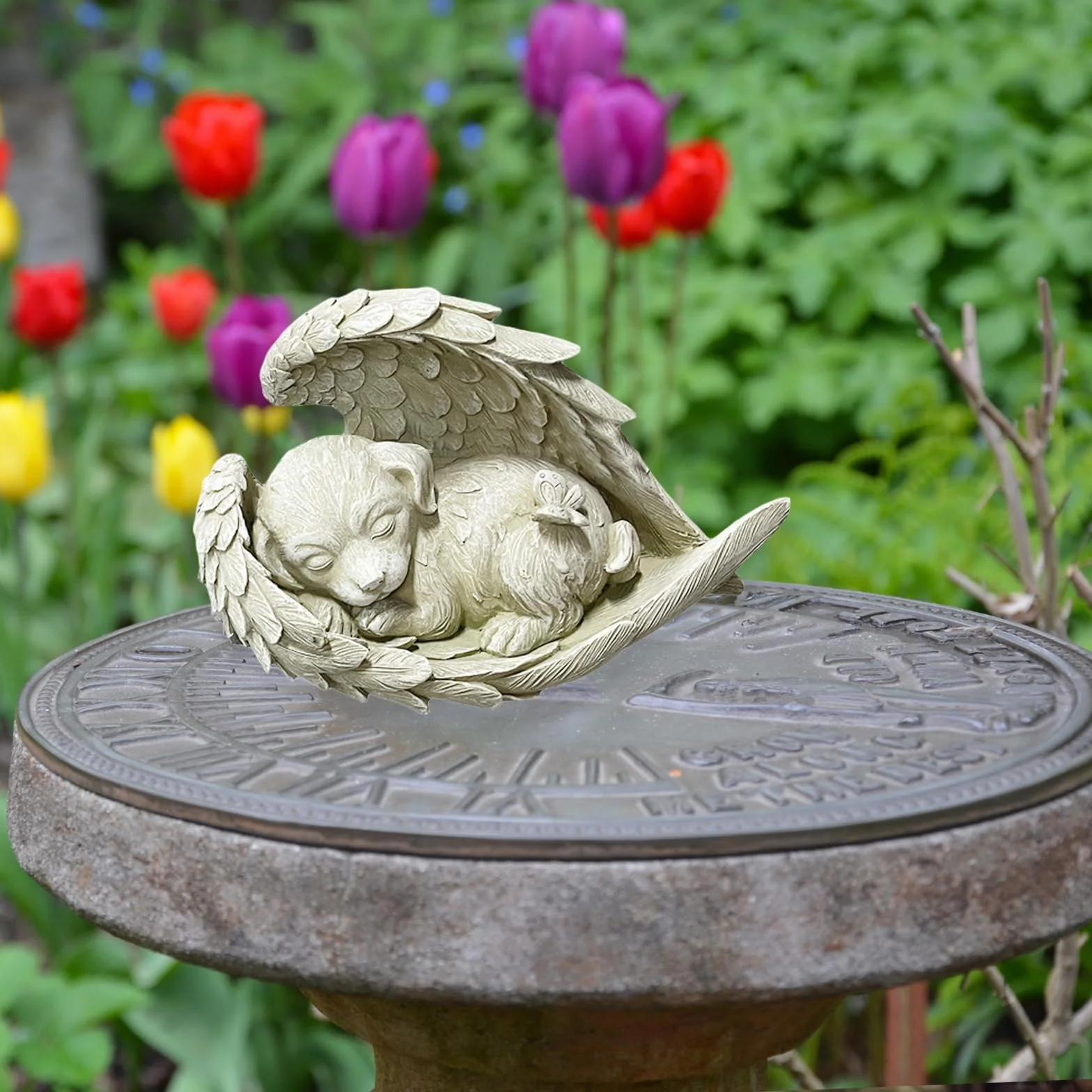 Kot, pies, anioł, dekoracja ogrodowa, figurki 10 cm x 7 cm x 8 cm, pomnik dla zwierząt domowych, znacznik, hołd, statuetka z żywicy, pies anioł, dekoracja ogrodowa, wieczny pomnik, kamień pamiątkowy