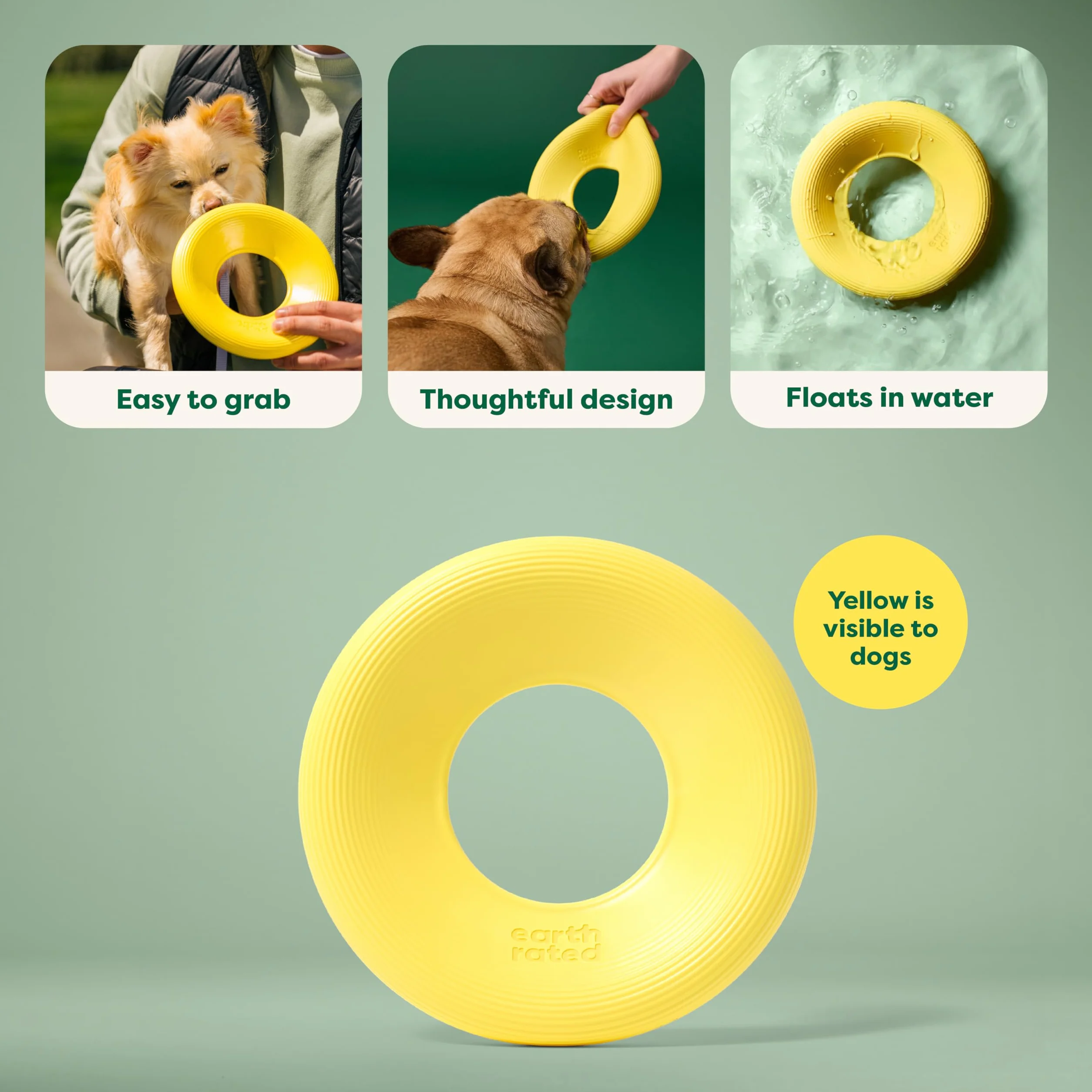 Earth Rated Flying Disc zabawka dla psa, interaktywna latająca podstawka, zabawka dla dorosłych i szczeniaków, unosi się w wodzie, mały, żółty