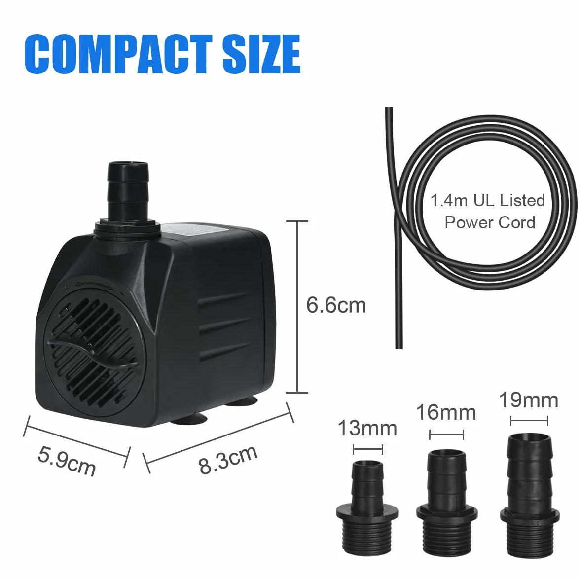 Flintronic Zatapialna Pompa Wodna 25 W 1500 l/wys., Cicha 400 Gph 2,2 m/7,2 m Do Akwarium, Fontanny, Statuetki, Hydroponiki, 4 Przyssawki, Przewód 1,4 m