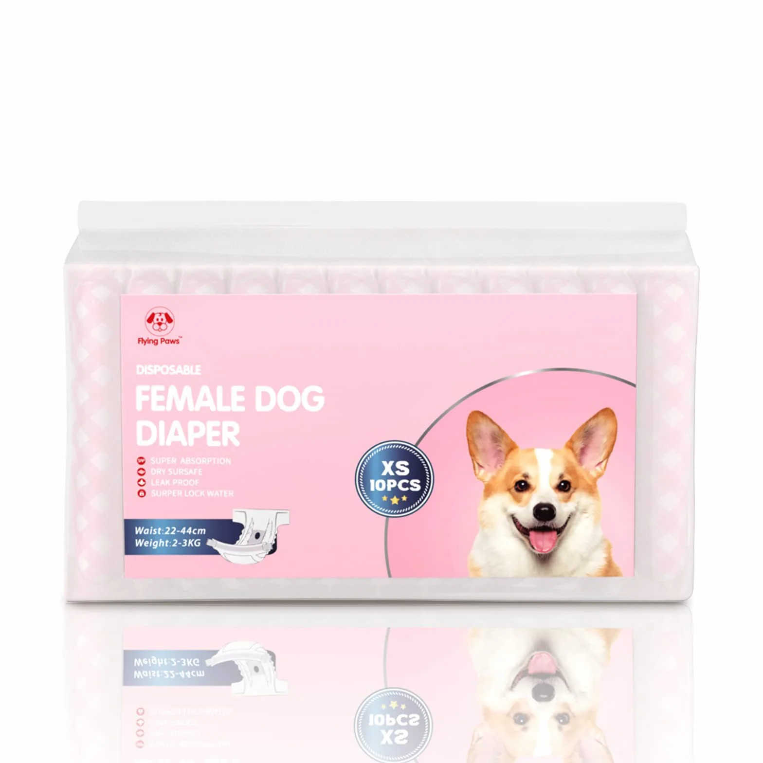 Pieluchy dla samicy, XS-10 Superchłonne jednorazowe pieluchy z wskaźnikiem wilgotności, damskie pieluchy dla psa w czasie rui, extra małe pieluchy nieprzemakalne pasują na talię 22-44 cm