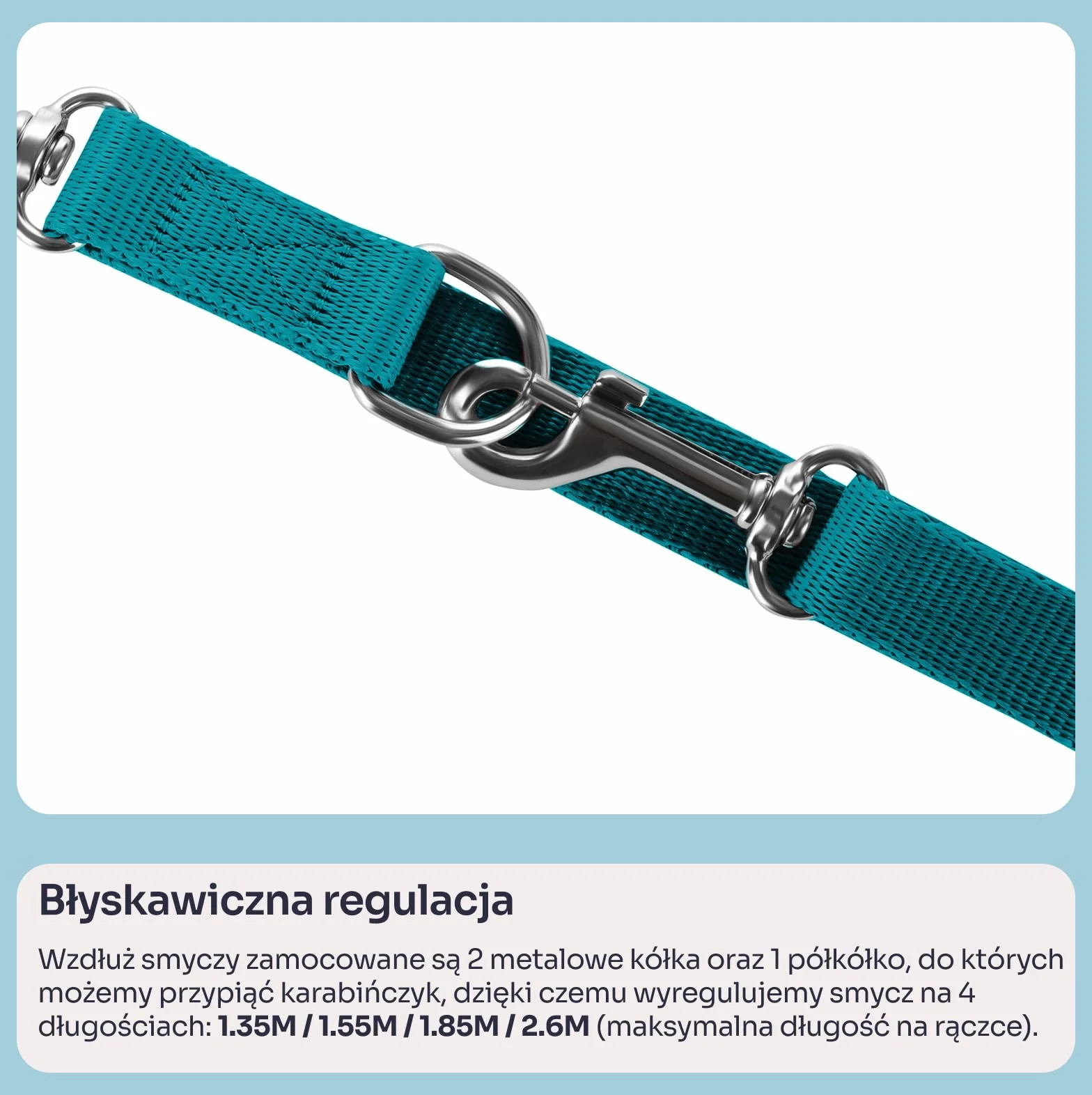 Chaba Smycz dla Psa Średniego Psa | Regulowana 1.35-2.6m | Szerokość 2cm | Spacer z dwoma psami na jednej smyczy | 2 Mocne, obrotowe karabińczyki | Lekka | 2 Możliwości noszenia | MORSKA, L