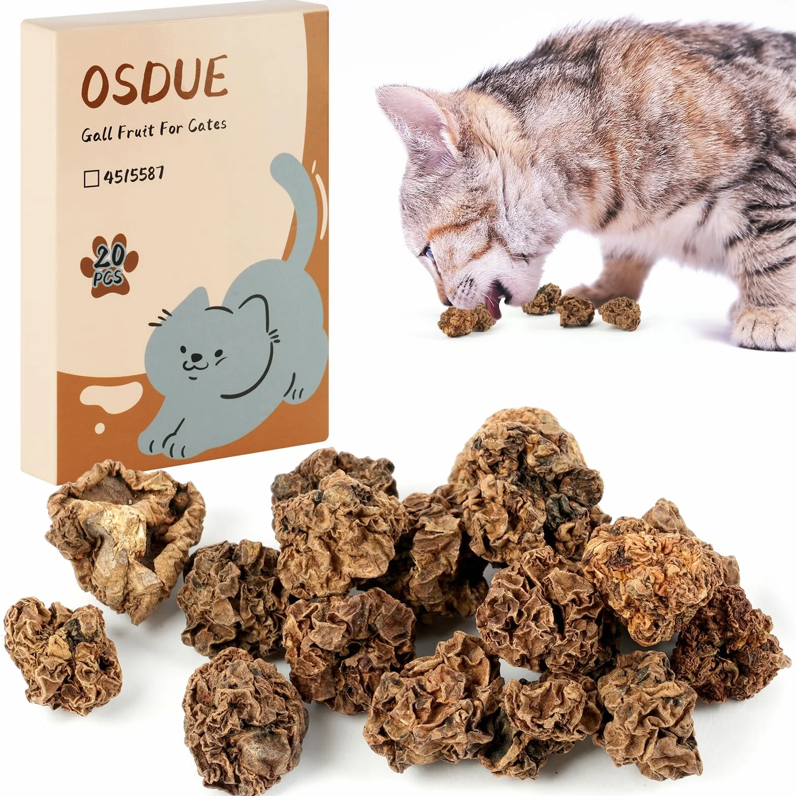 OSDUE Natural Cat Chews Silver Vine, 40 g Suszonych Owoców, Kulki do Żucia dla Kotów, Pielęgnacja Zębów, Naturalna Kocimiętka dla Kociąt Ząbkujących i Łagodzące Stres