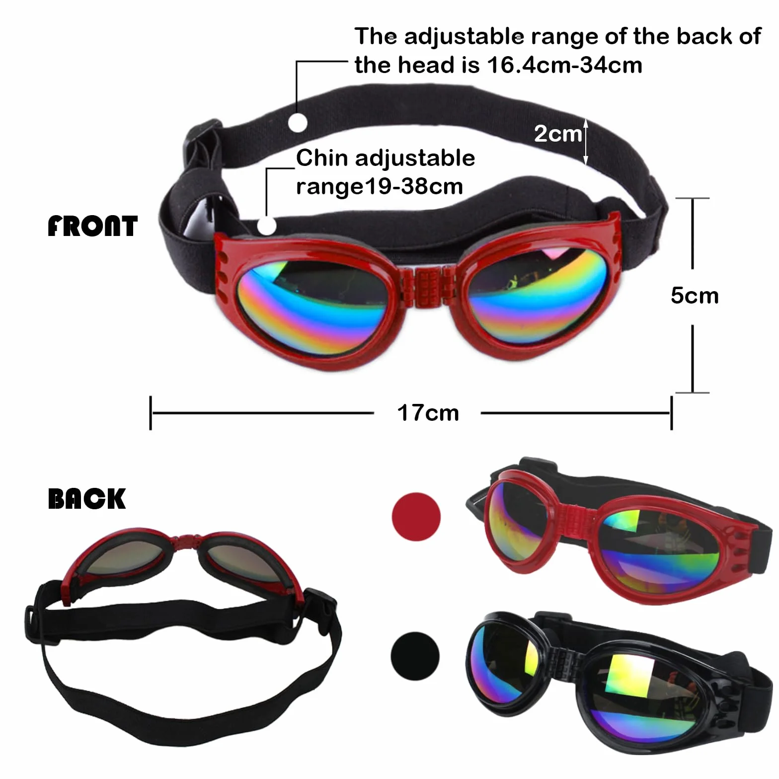 TYXHXTF 2 szt. gogli dla psów, okulary przeciwsłoneczne, wiatroszczelne, ochrona przed UV, przeciwmgielne, wodoodpornie, regulowany pas, okulary dla zwierząt domowych