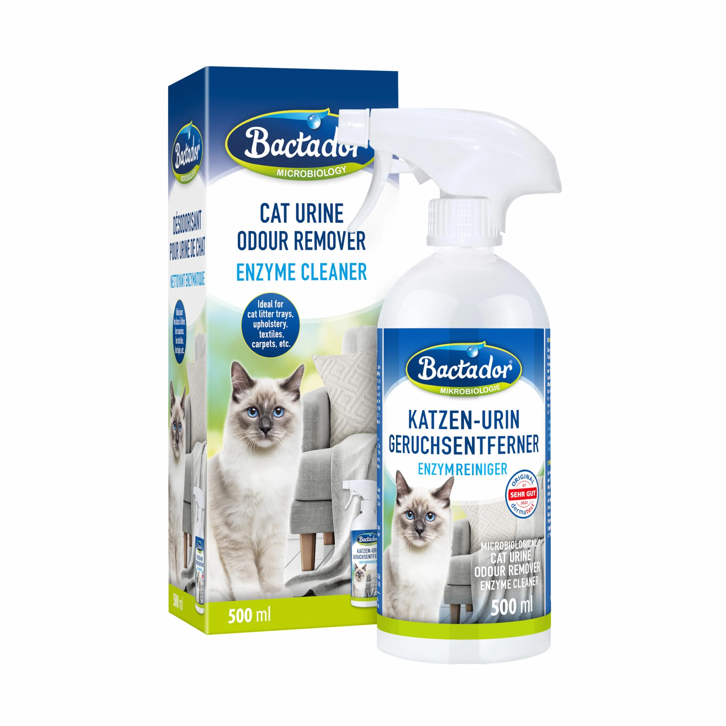 Bactador Środek Do Usuwania Zapachów Z Kuwety Dla Kotów W Sprayu 500ml - Mikrobiologiczny Enzymatyczny Środek Czyszczący - Czyści Dogłębnie Pory W Otoczeniu Kota