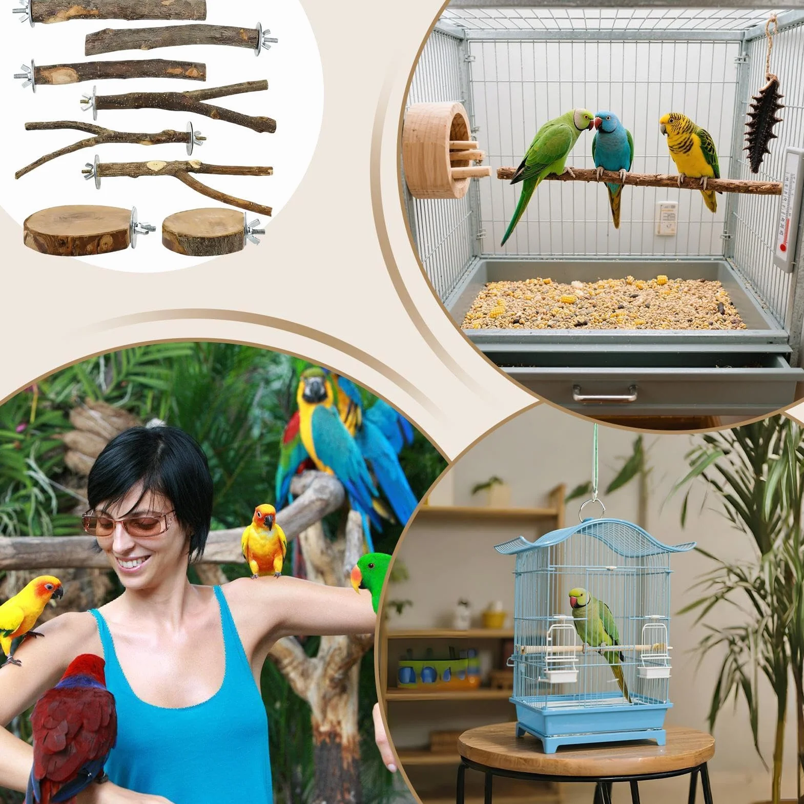 Chewing Bird Perch, 8-Piece Natural Wood Swing, Bird Cage Perches with Training Feature, Wood Swing Feature for Pet Use, Birds Toy, Cage Perches for Chinchilla Cockatiels