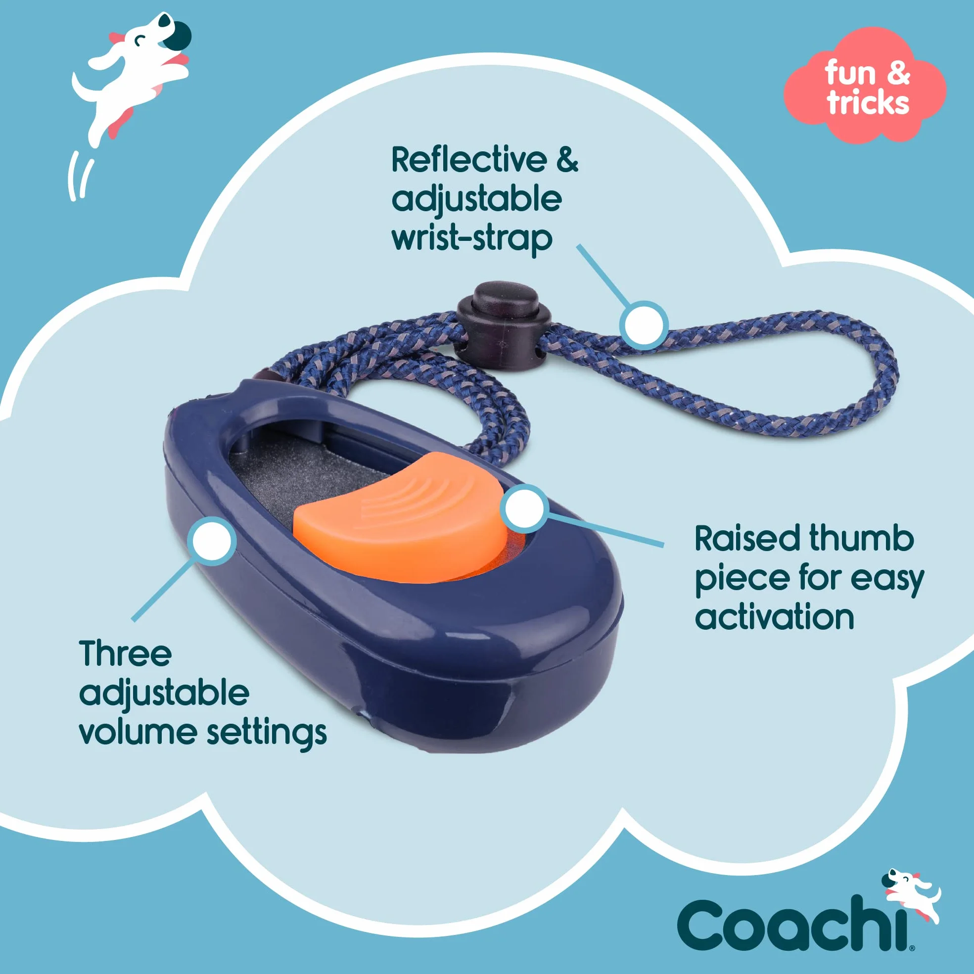 Coachi Multi-Clicker, dog Accessory, Volume Control with 3 Settings, Easy to Click, Adjustable Wrist Strap, Dog Clicker, For Dog Training, Including Sensitive Dogs and Puppies.