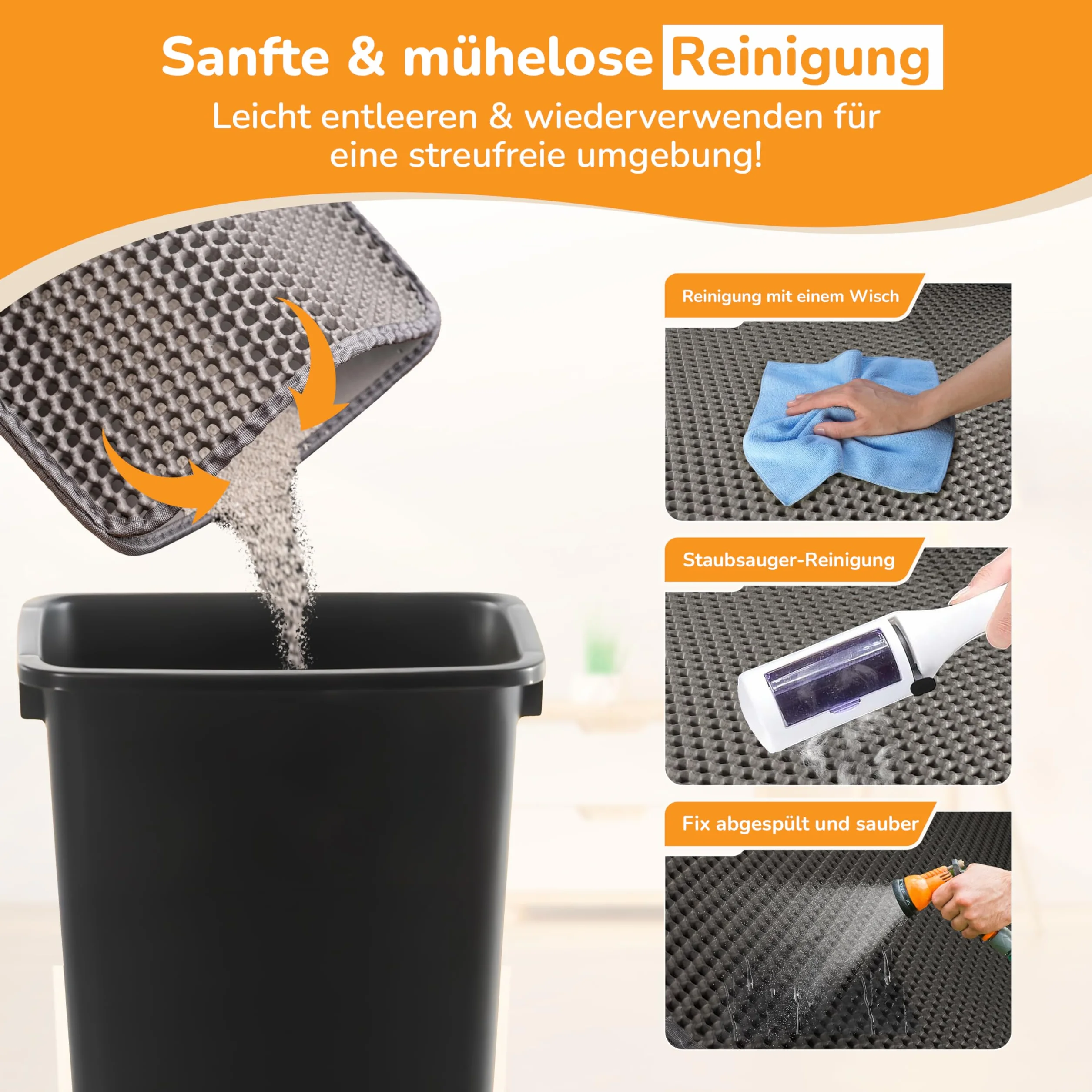 Mata szara 60x40 cm pod kuwetę dla kota – zatrzymuje żwirek – wodoodporna i antypoślizgowa – miękka i łatwa w czyszczeniu – idealna przed kuwetę – duży rozmiar
